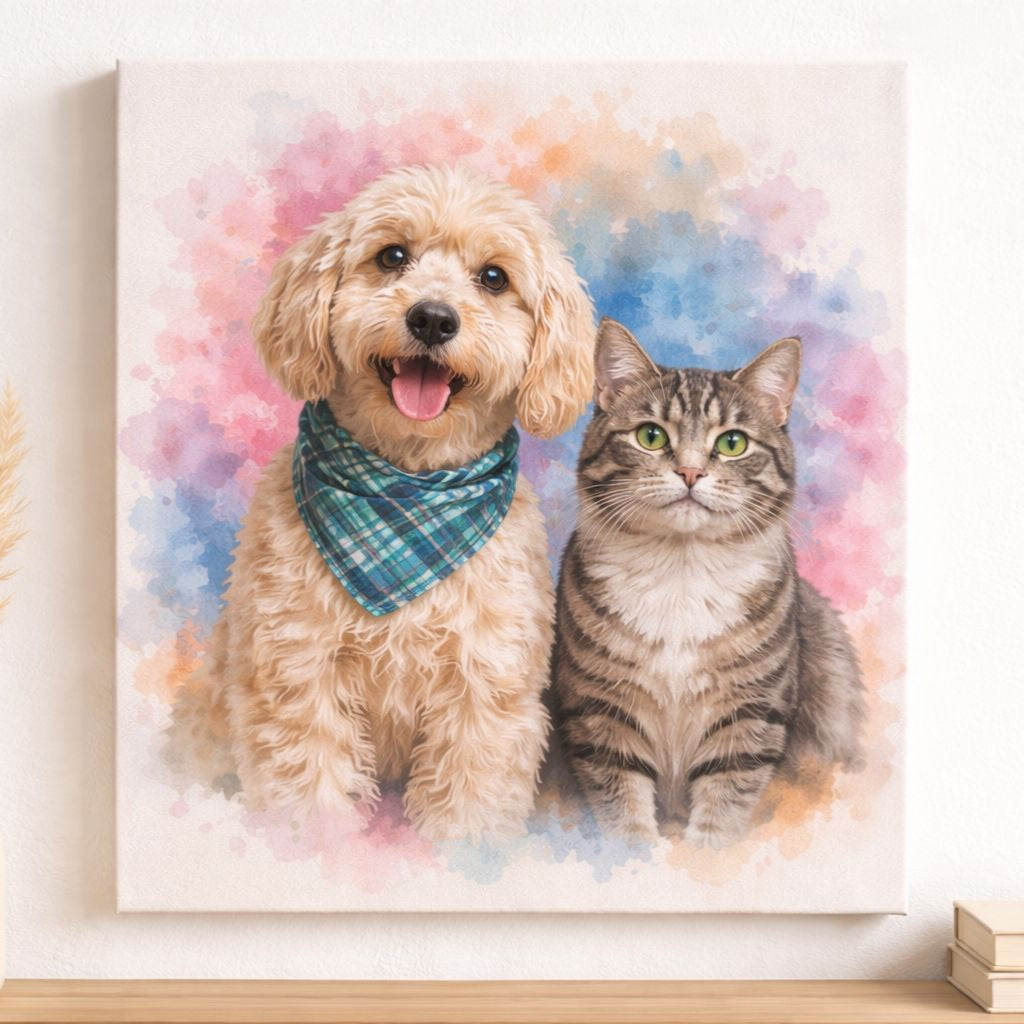 Custom Watercolour Pet Portrait from Photo – Personalised Pet Painting, Watercolour Pet Artwork Gift