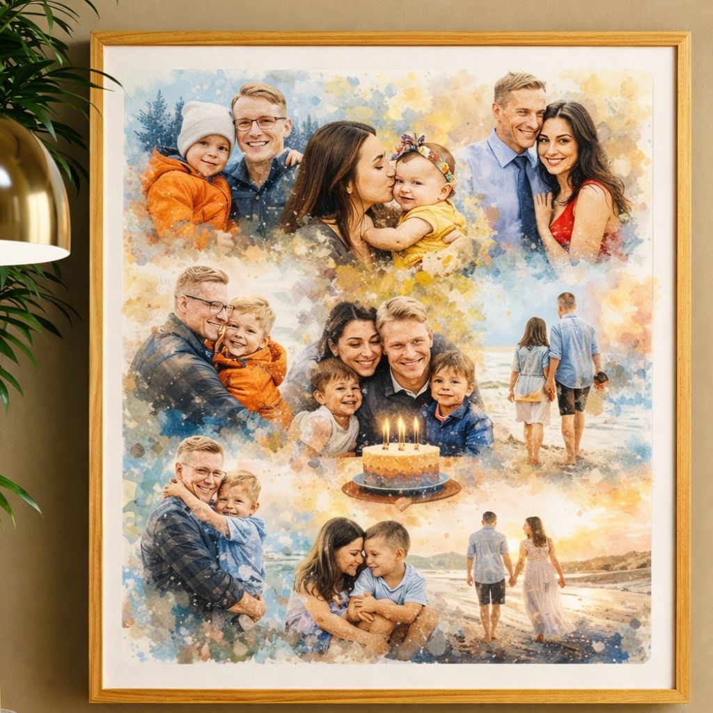 “Our Year in Portraits” Family Collage – Combine Favourite Moments into One Custom Watercolour Family Artwork