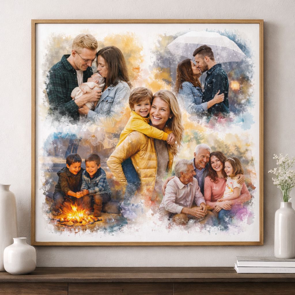 “Our Year in Portraits” Family Collage – Combine Favourite Moments into One Custom Watercolour Family Artwork