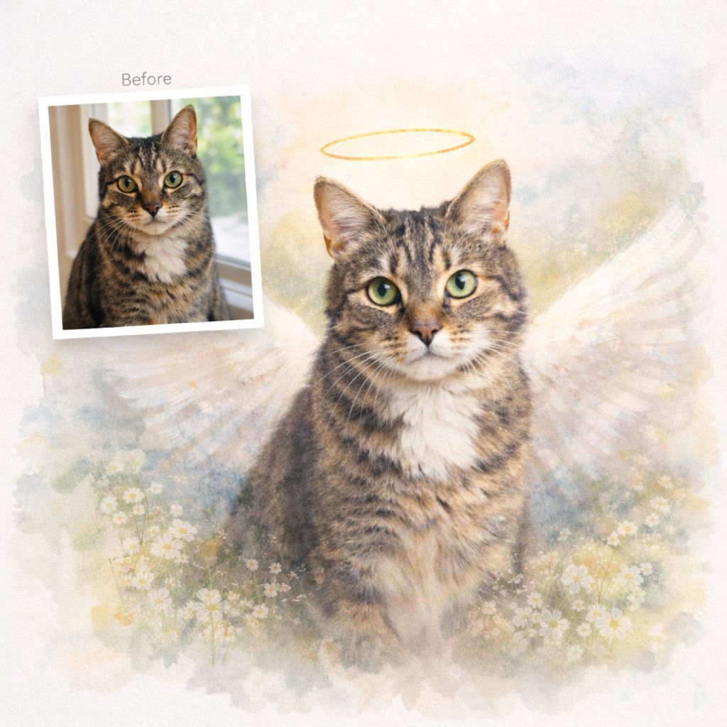 Family of Pets Watercolour Portrait – Combine Living and Deceased Pets in One Custom Pet Memorial Artwork