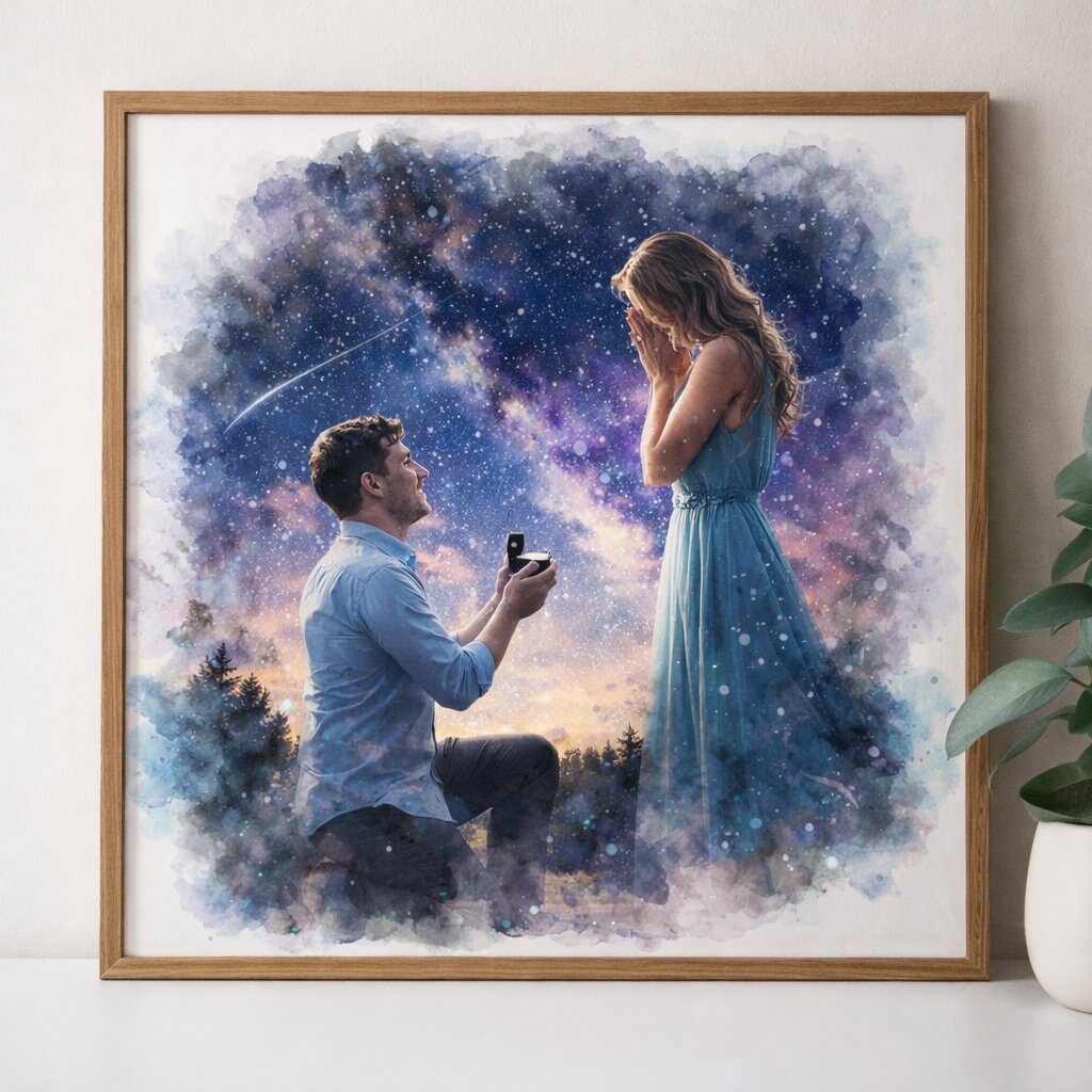 Custom Watercolour Portrait – Personalised Couple Watercolour Artwork of Special Date and Location