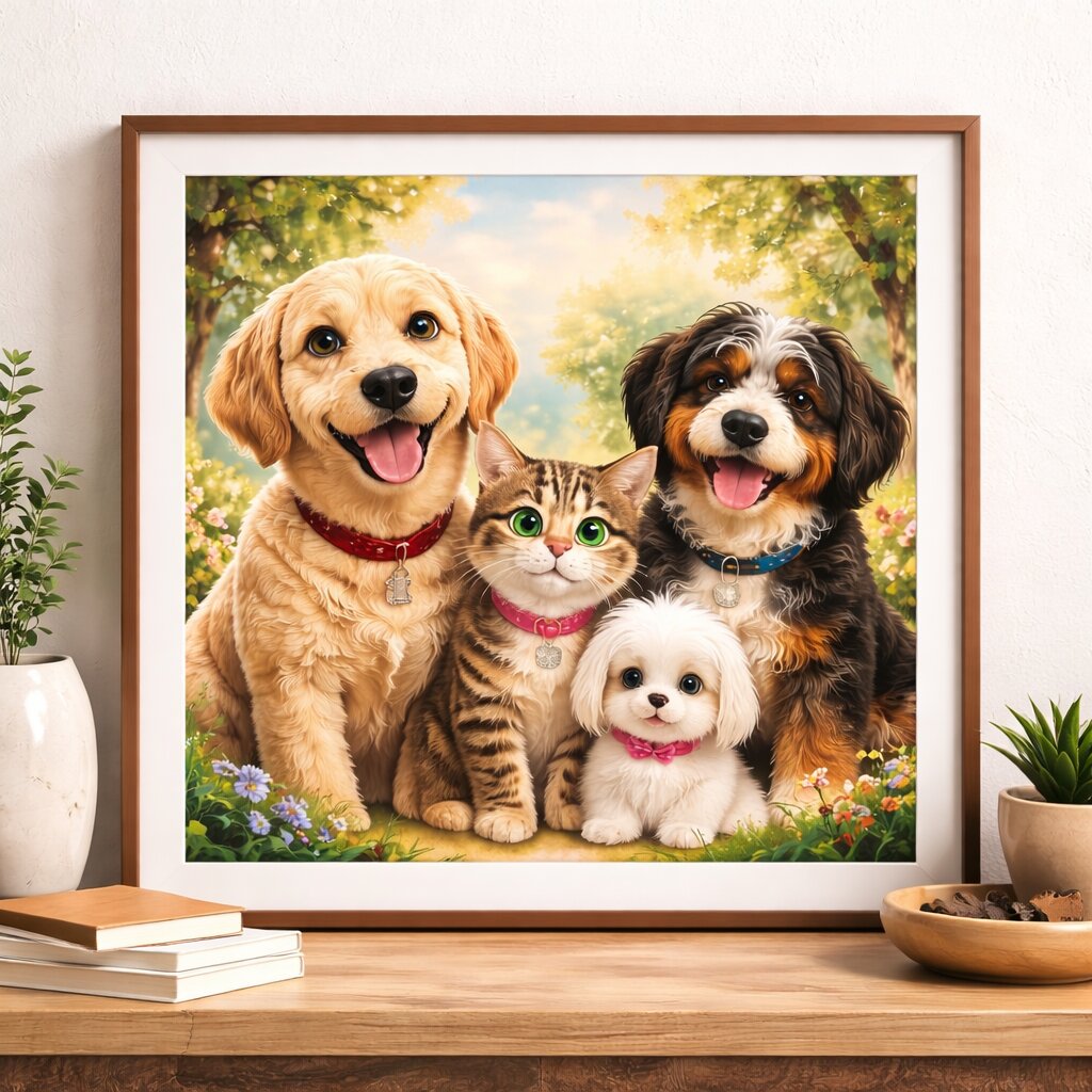 Custom Cartoon Pet Portrait – Personalised Dog or Cat Illustration from Photo, Fun Pet Artwork Gift