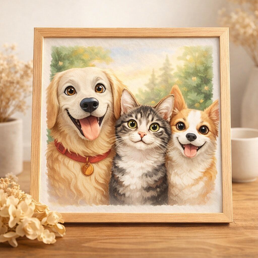 Custom Cartoon Pet Portrait – Personalised Dog or Cat Illustration from Photo, Fun Pet Artwork Gift