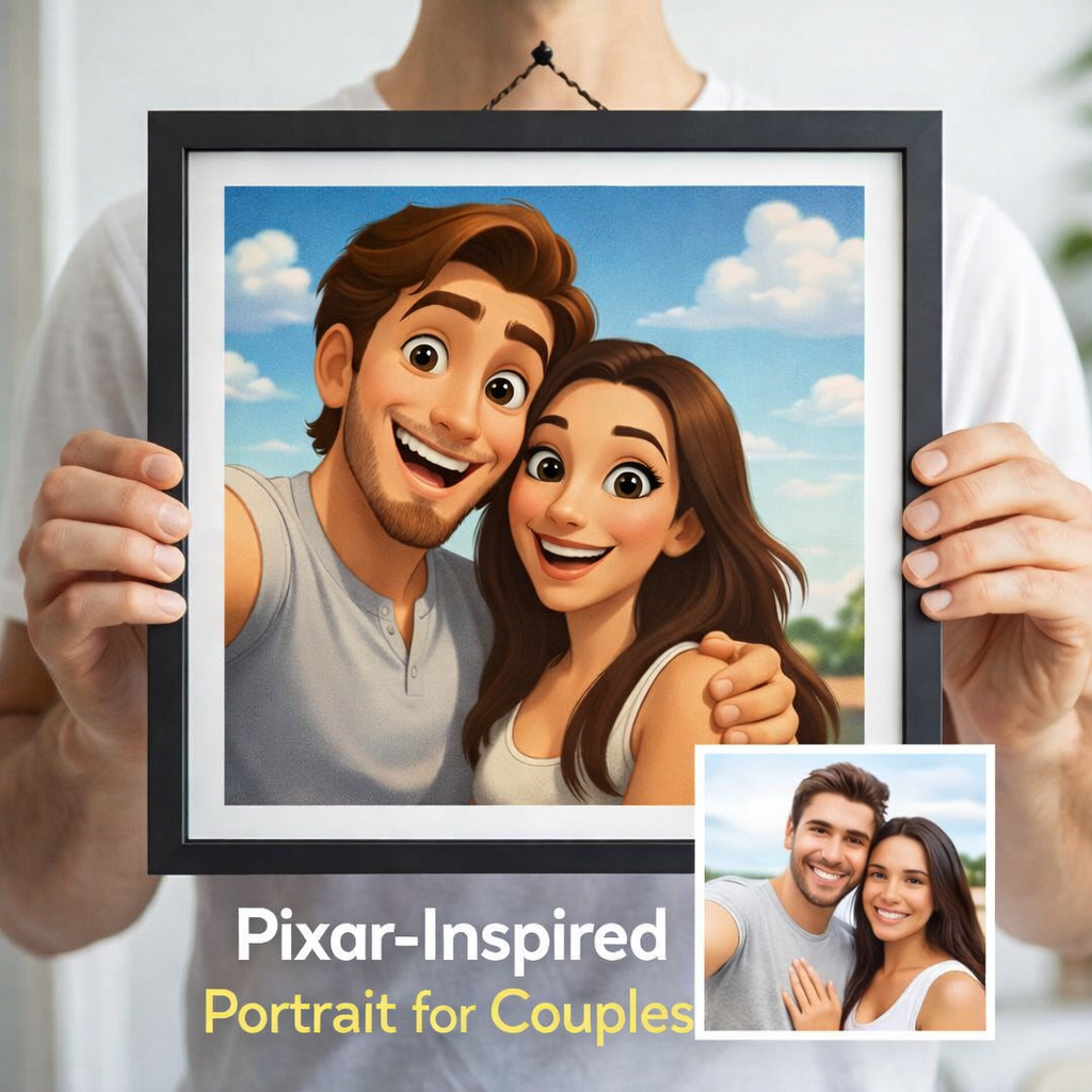 Pixar Portrait for Couples from Photo – Custom Cartoon Couple Illustration, Romantic Personalised Gift