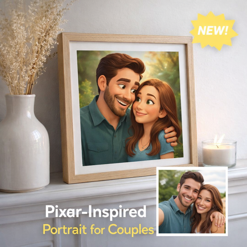 Pixar Portrait for Couples from Photo – Custom Cartoon Couple Illustration, Romantic Personalised Gift