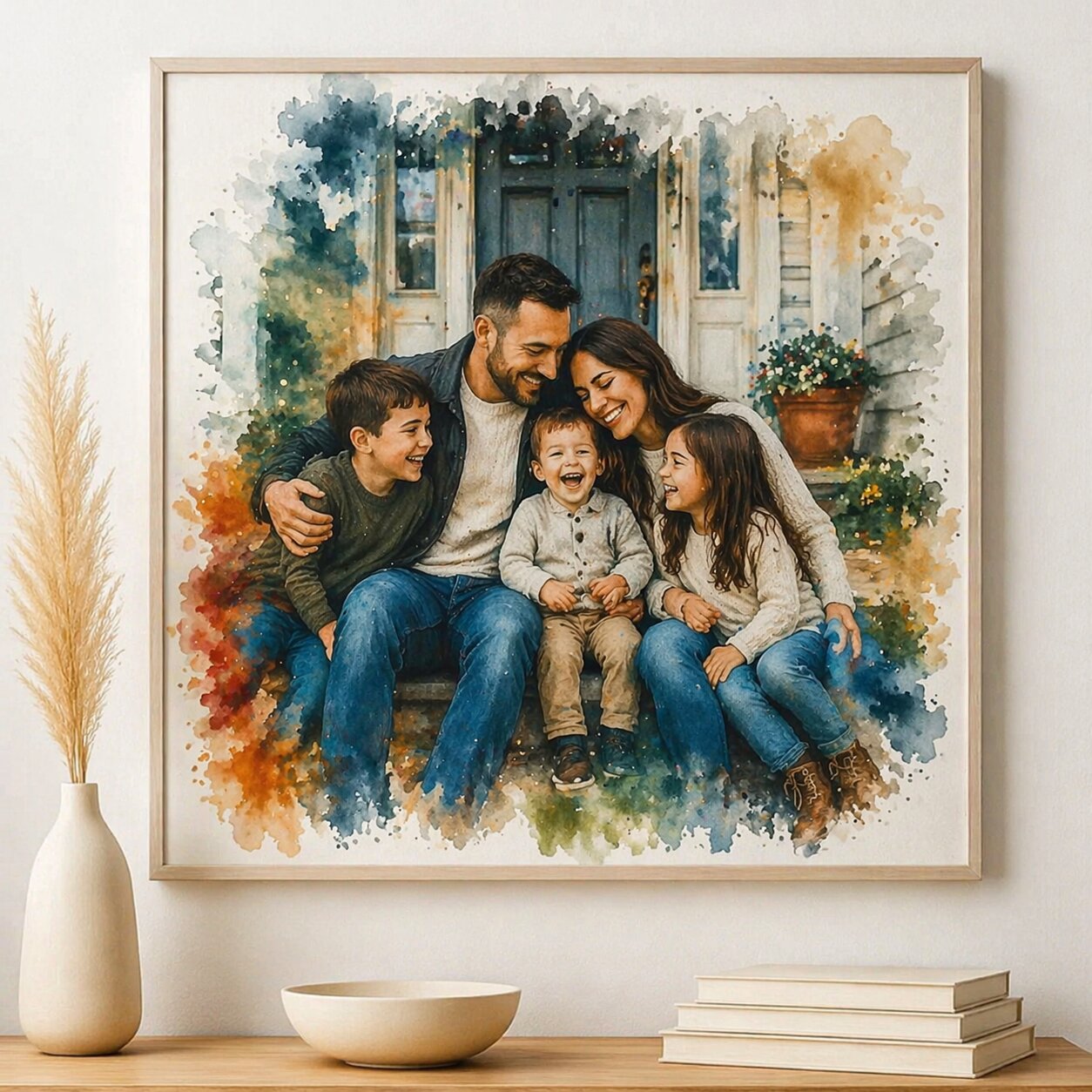 Family United Portrait – Custom Watercolour Family Artwork Bringing Everyone Together from Photo