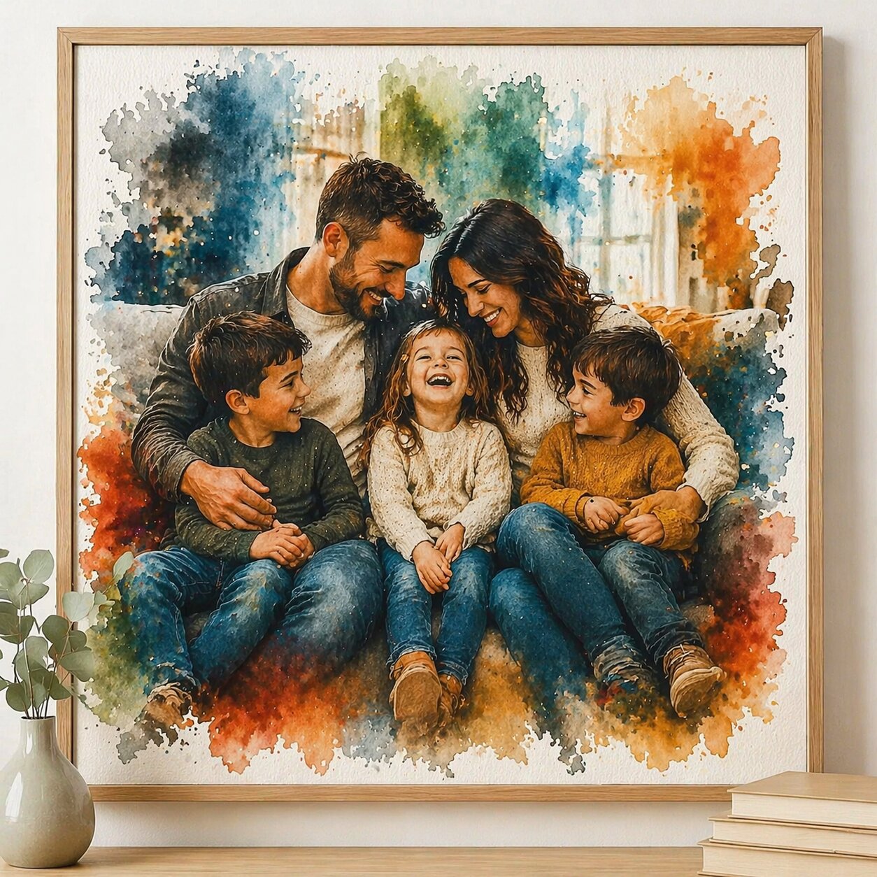 Family Reunion Portrait – Combine Relatives from Different Photos into One Custom Watercolour Artwork