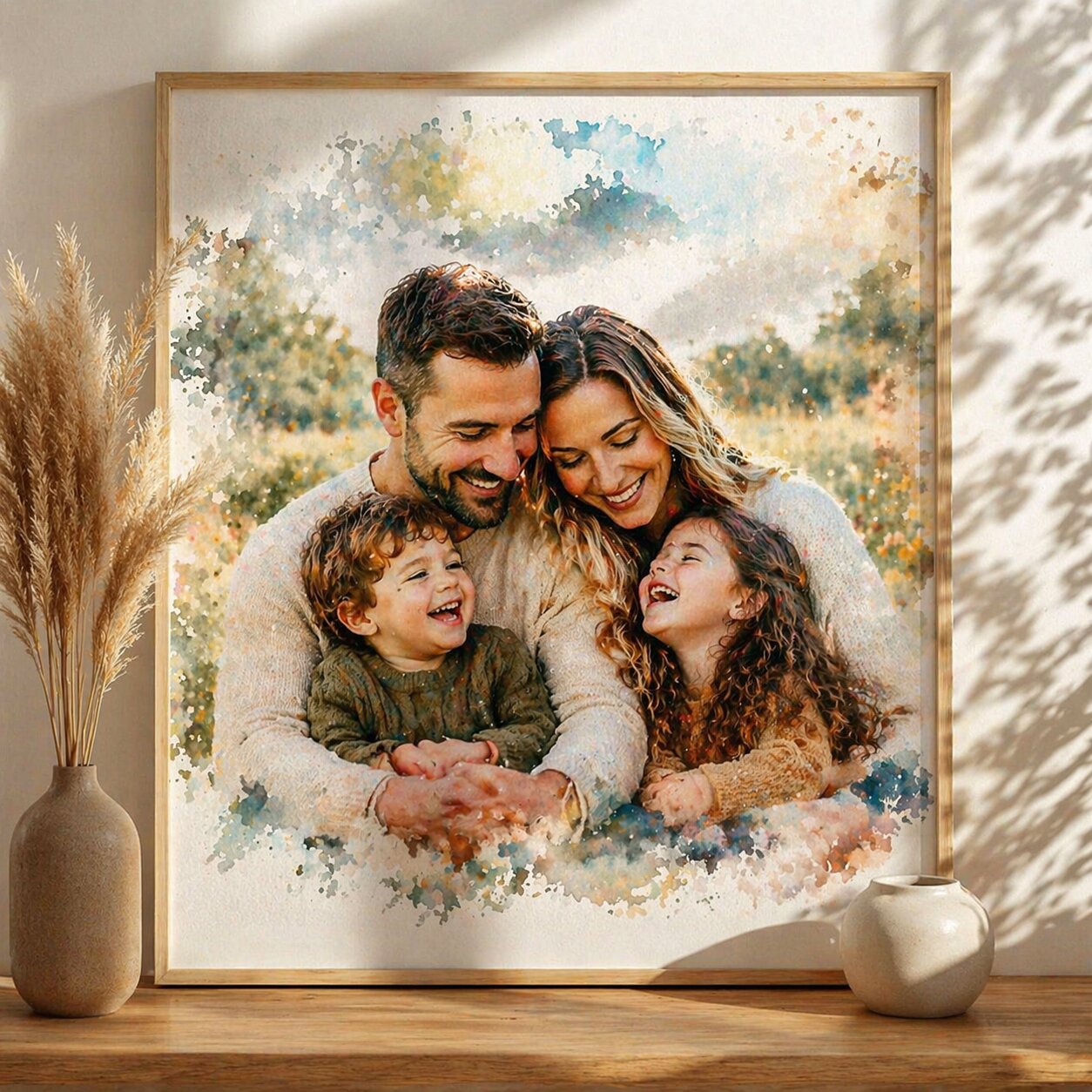 Family United Portrait – Custom Watercolour Family Artwork Bringing Everyone Together from Photo