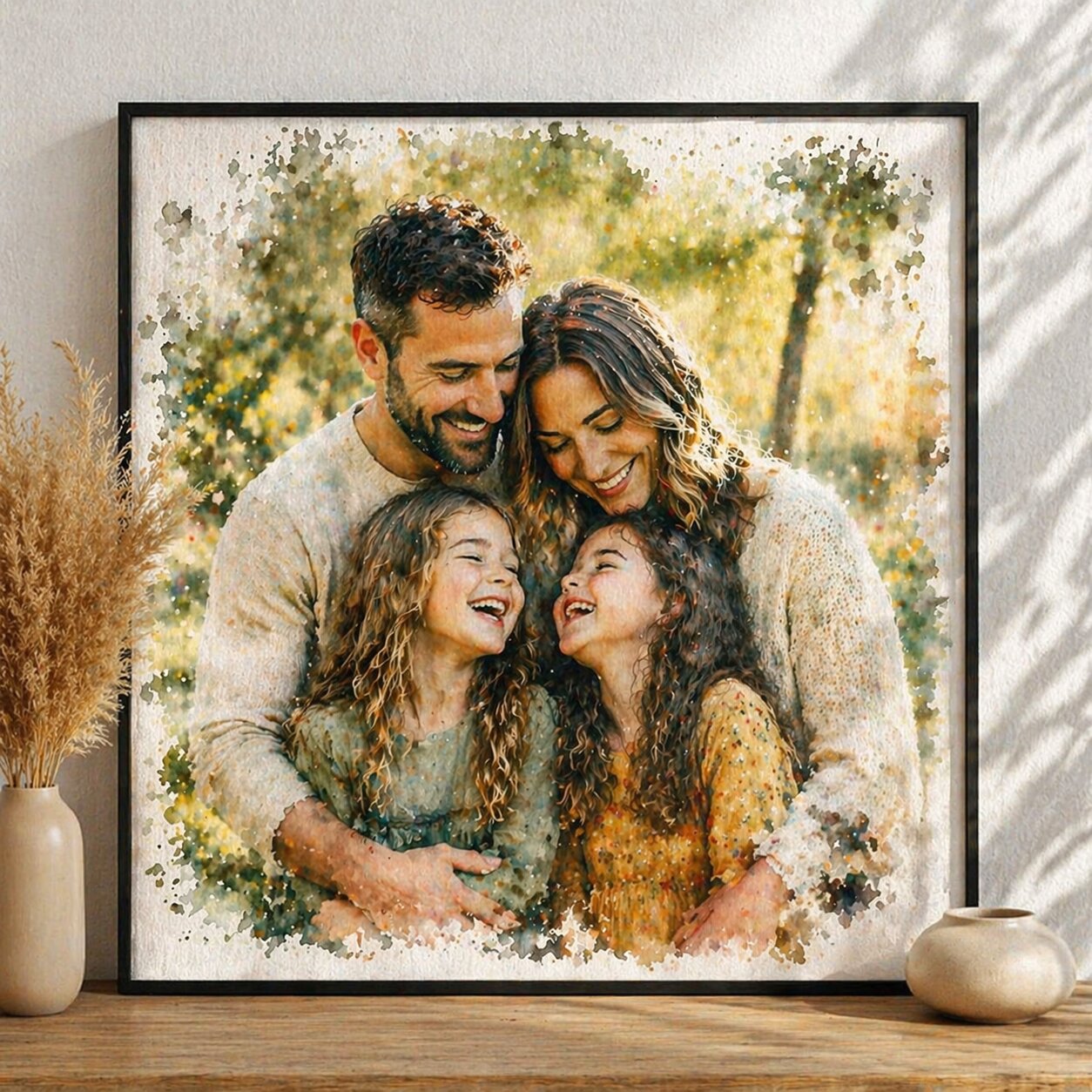 Family United Portrait – Custom Watercolour Family Artwork Bringing Everyone Together from Photo