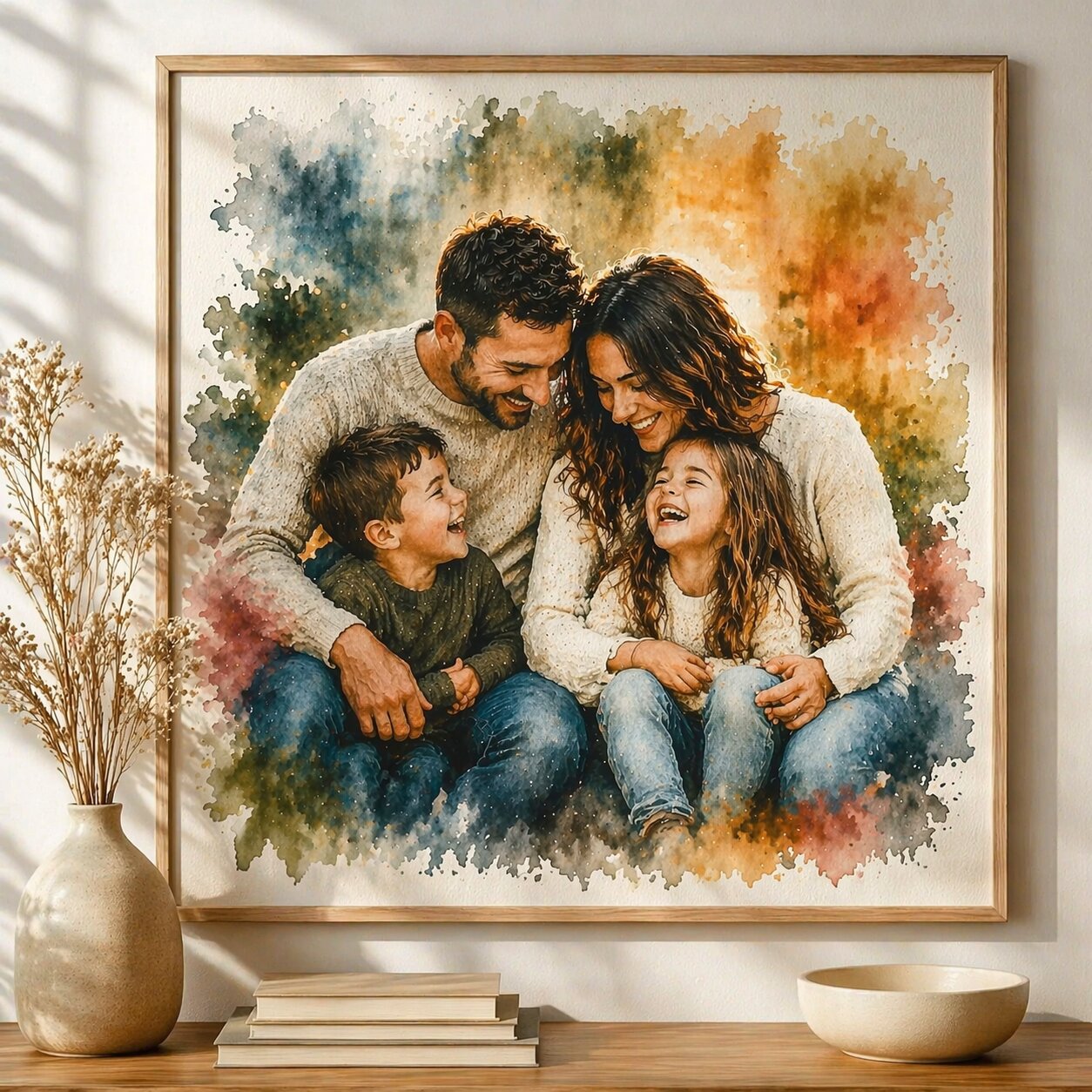 Family Reunion Portrait – Combine Relatives from Different Photos into One Custom Watercolour Artwork