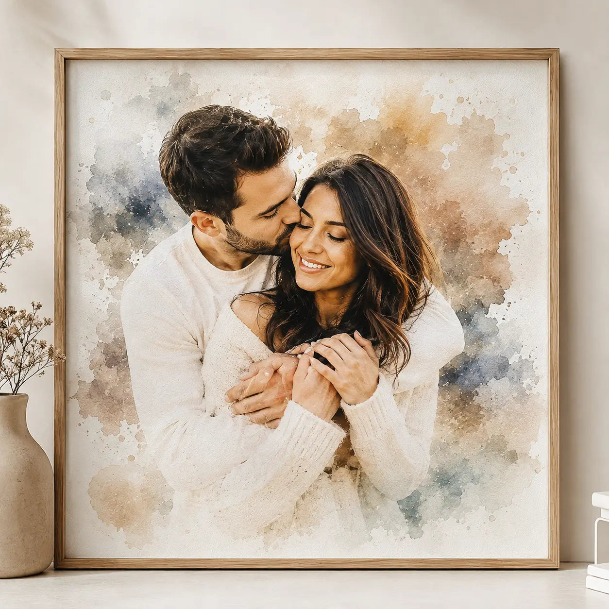 Custom Couple Portrait from Photo Personalised Watercolour Romantic Wall Art Gift