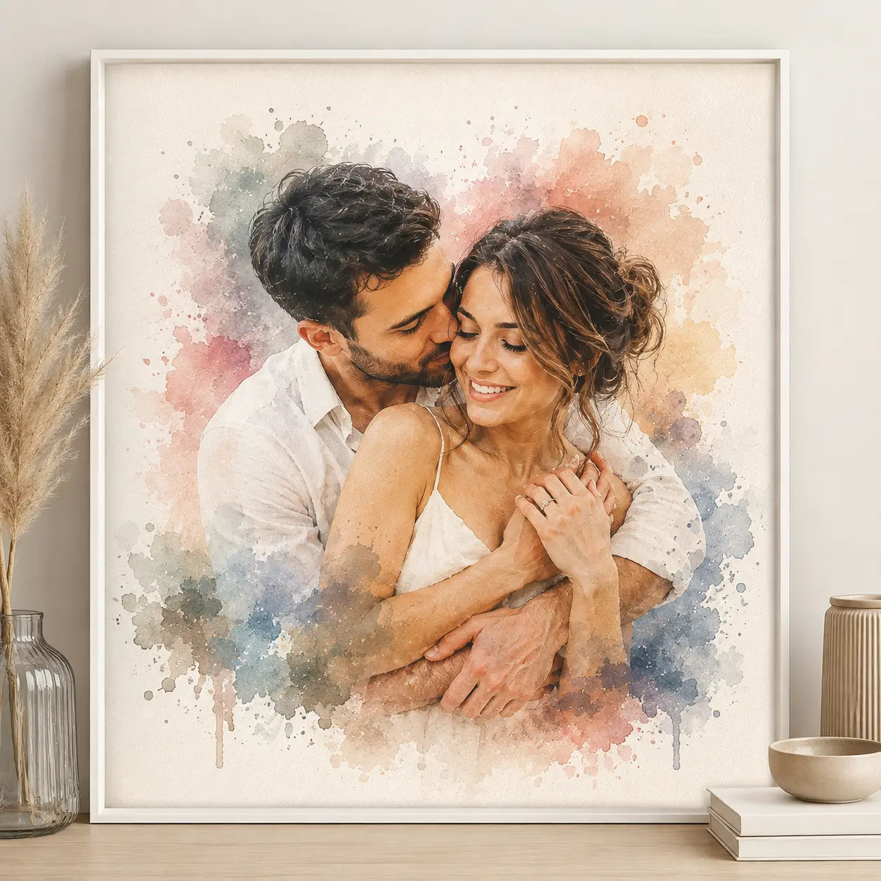 Custom Couple Portrait from Photo Personalised Watercolour Romantic Wall Art Gift