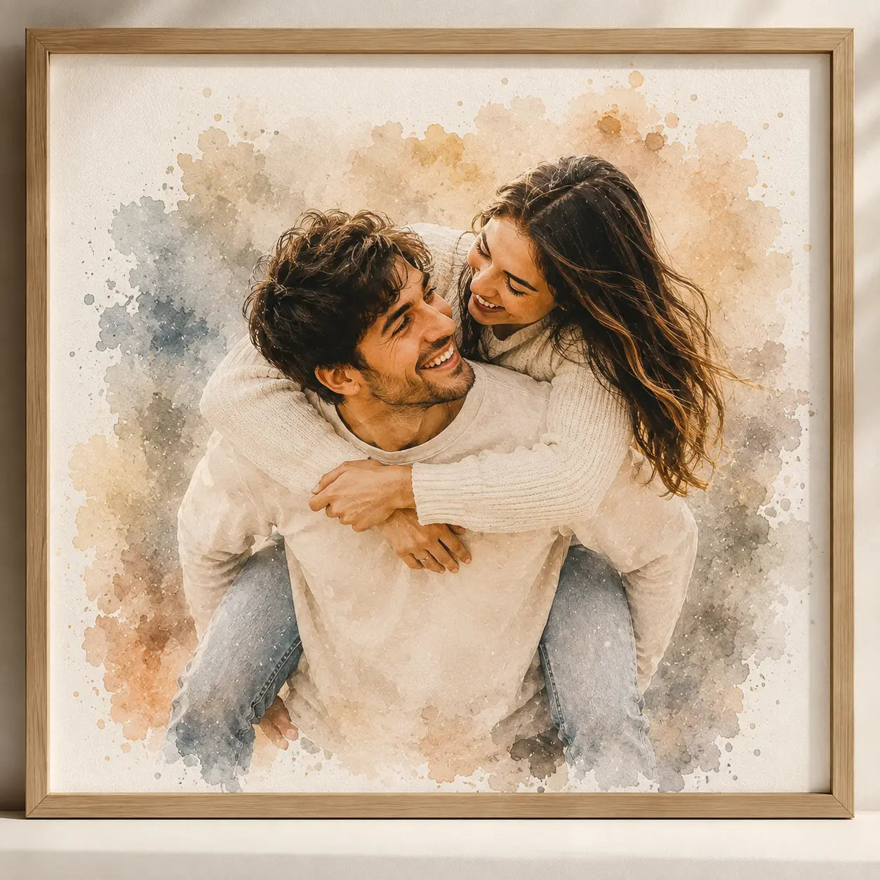 Custom Couple Portrait from Photo Personalised Watercolour Romantic Wall Art Gift