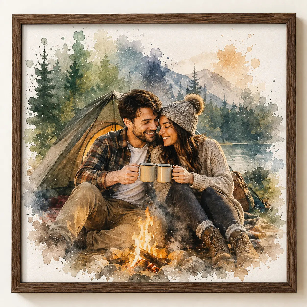 Custom Couple Portrait from Photo Personalised Watercolour Romantic Wall Art Gift
