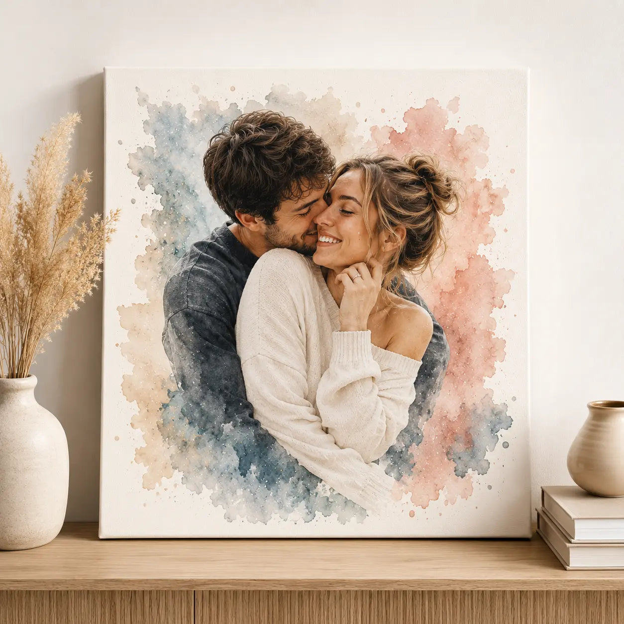Minimalist Couple Portrait from Photo Personalised Romantic Watercolour Lover Gift