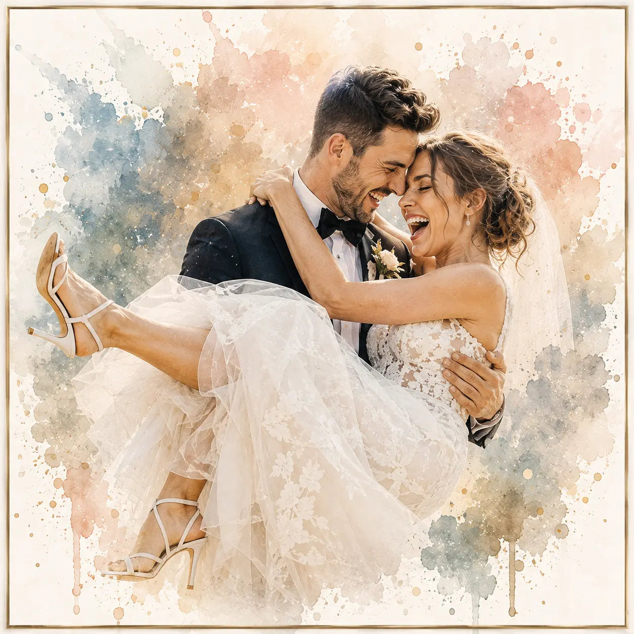Recreate Wedding Moment from Photo Custom Watercolour Wedding Portrait Keepsake