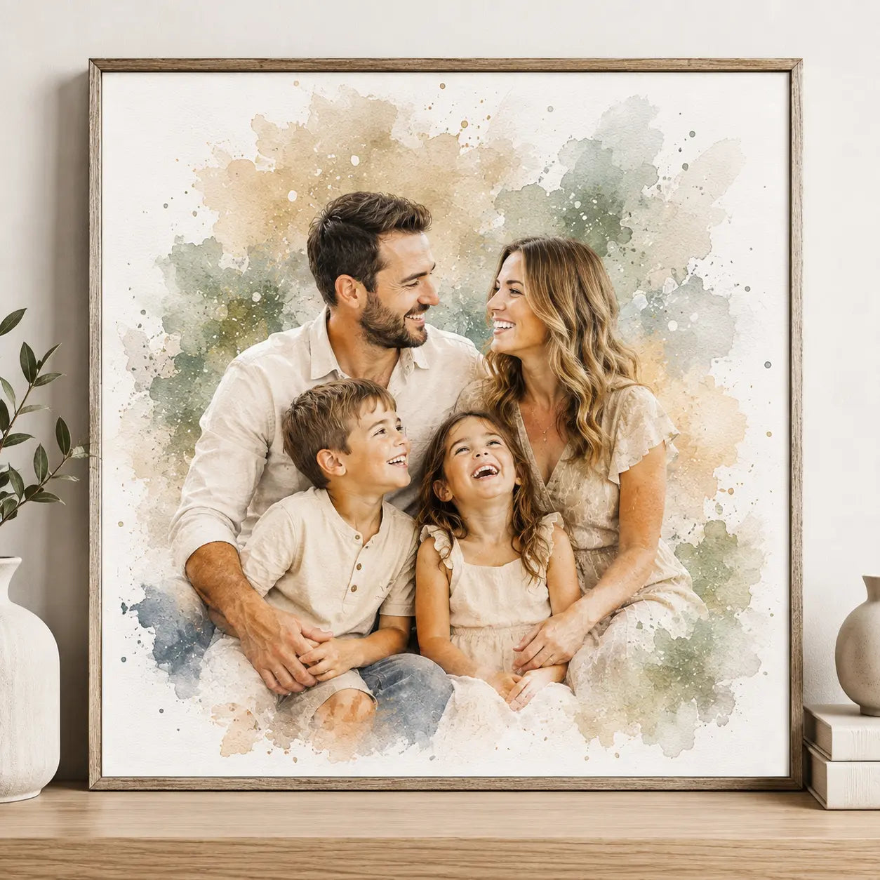 Custom Family Portrait from Photo Personalised Watercolour Wall Art & Family Keepsake