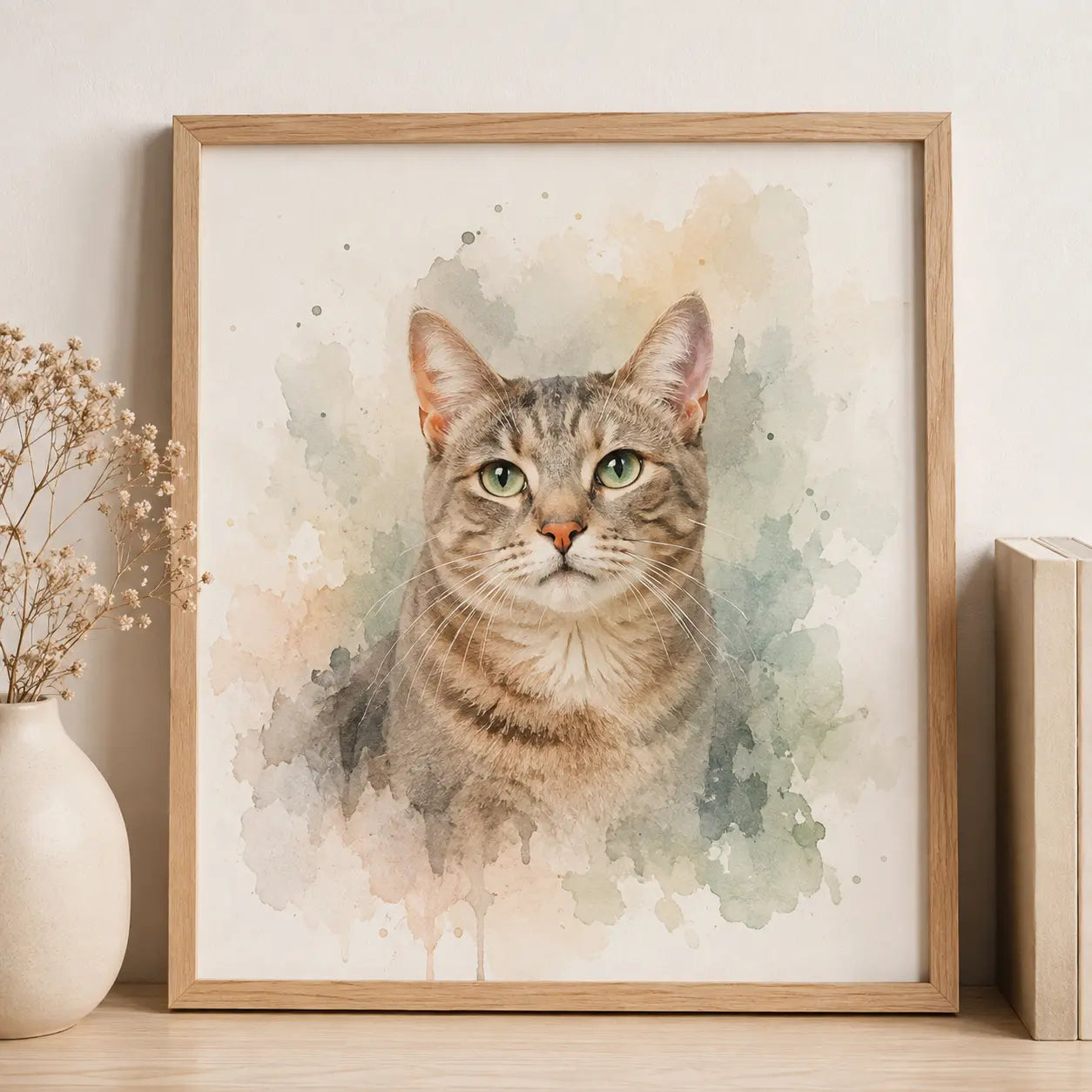 Minimalist Cat Watercolour Portrait from Photo Personalised Cat Wall Art Gift