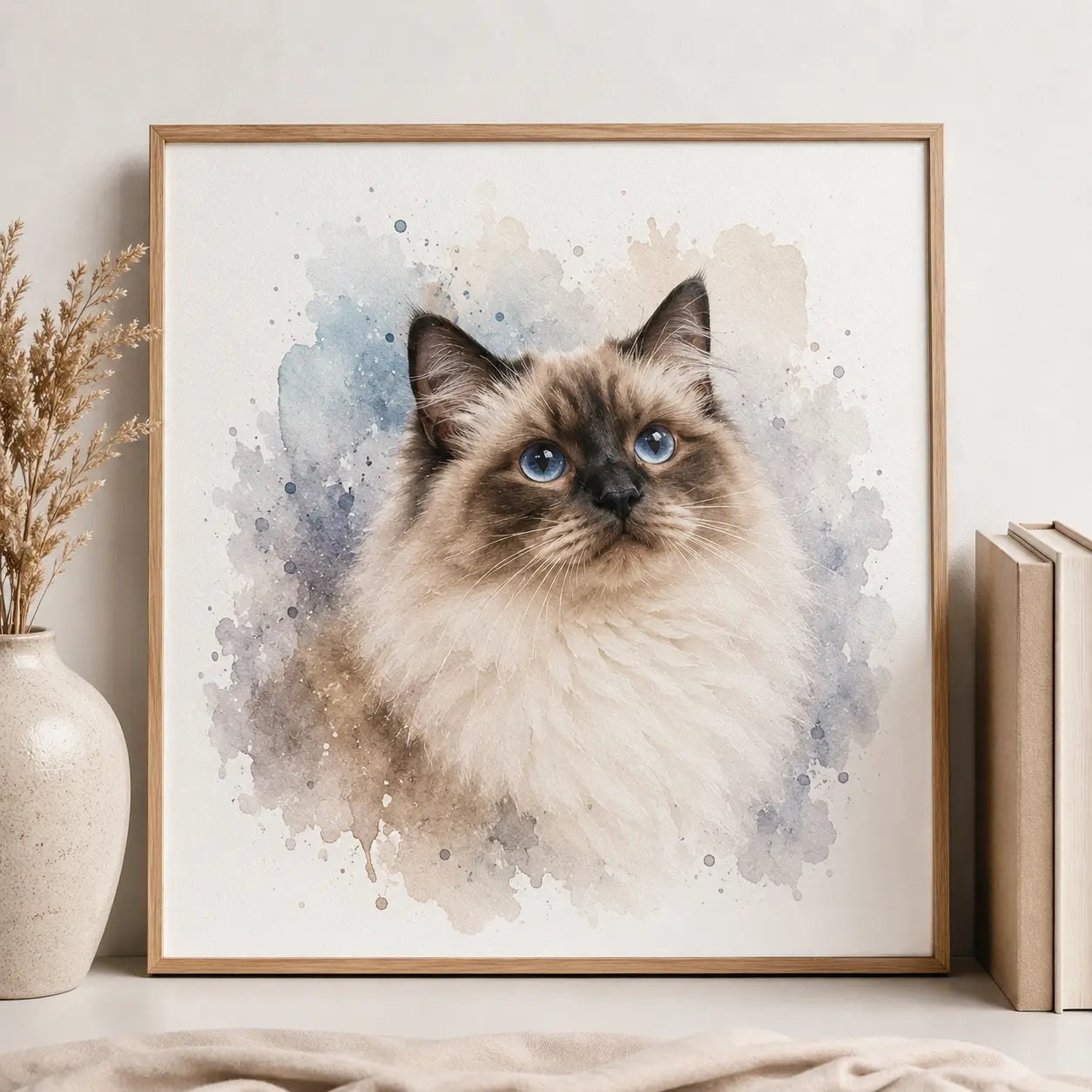 Minimalist Cat Watercolour Portrait from Photo Personalised Cat Wall Art Gift