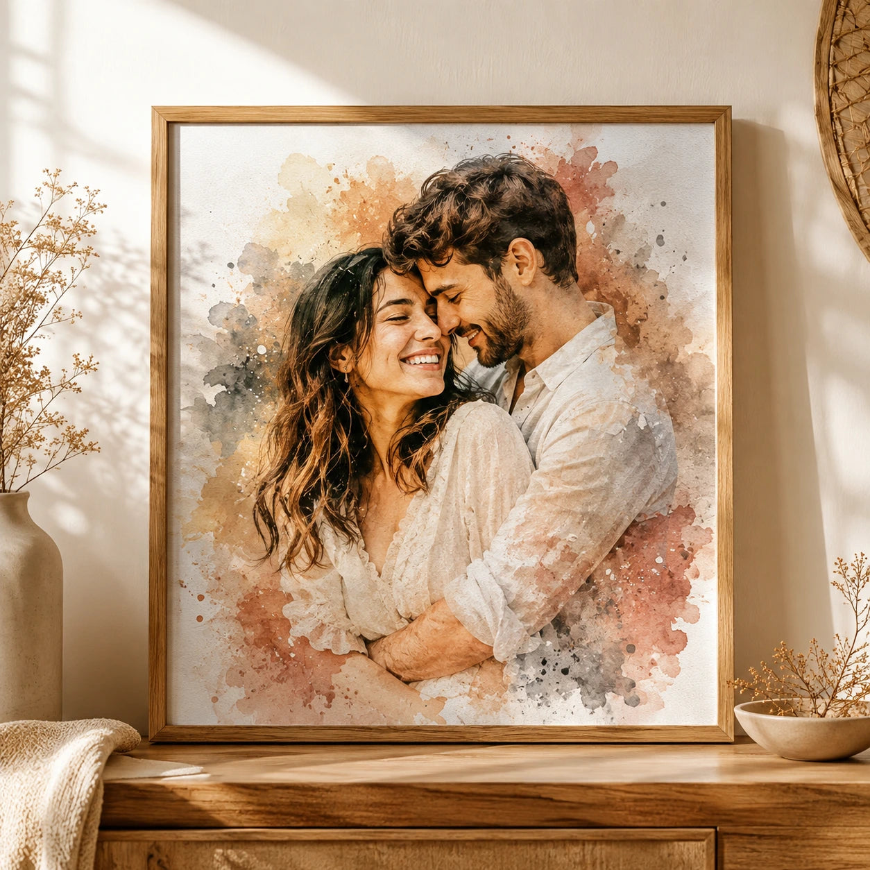 Custom Anniversary Portrait from Photo Personalised Watercolour Couple Gift