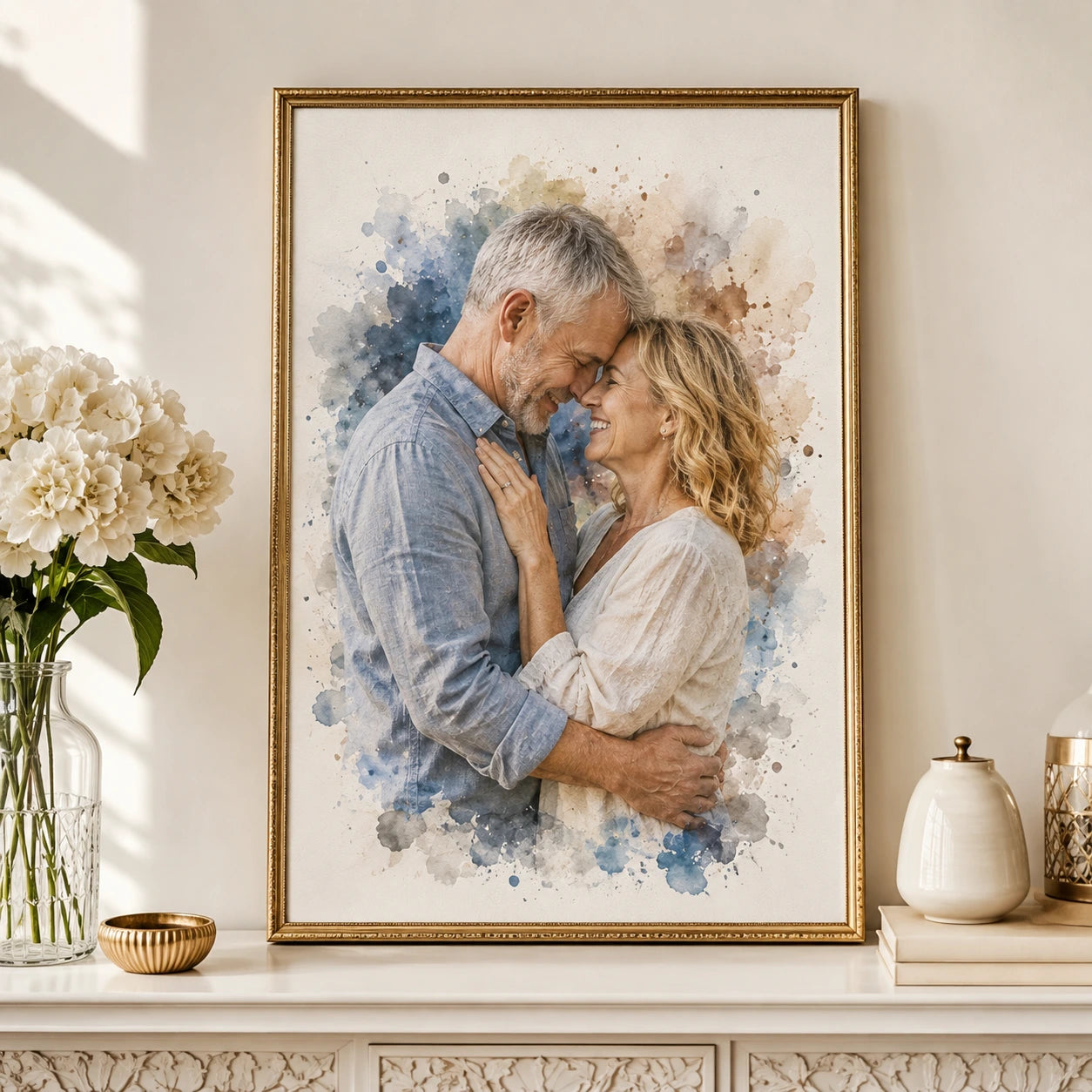 Custom Anniversary Portrait from Photo Personalised Watercolour Couple Gift