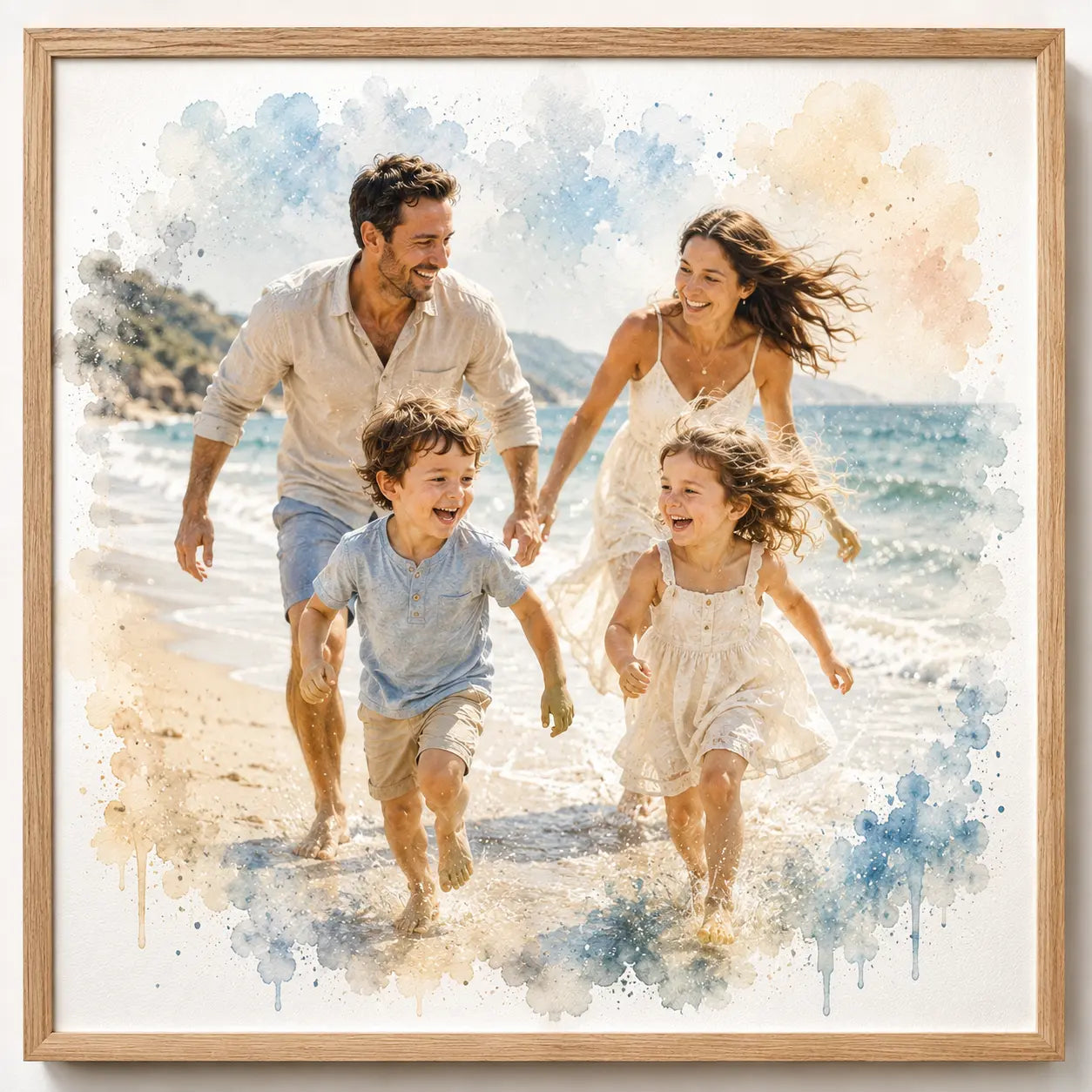 Personalised Family Portrait Illustration from Photo Custom Watercolour Family Artwork