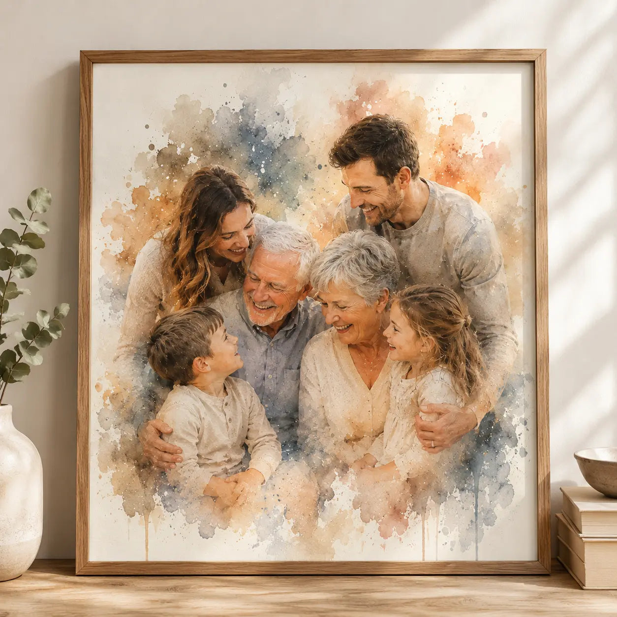 Personalised Family Watercolour Portrait from Photo Multi Family Keepsake Gift