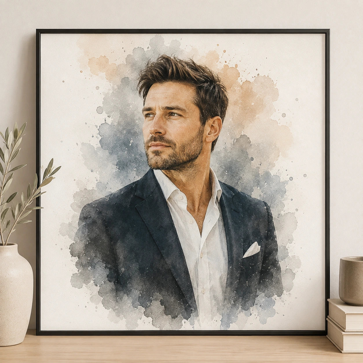 Minimalist Self Portrait from Photo Personalised Watercolour Wall Art