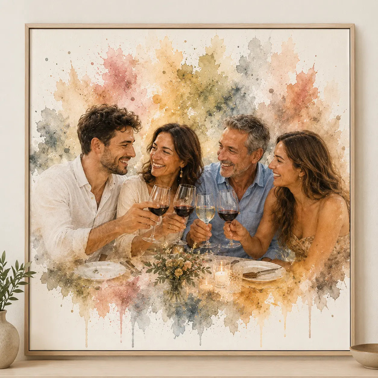 Custom Family Party Portrait from Photo Personalised Watercolour Celebration Artwork