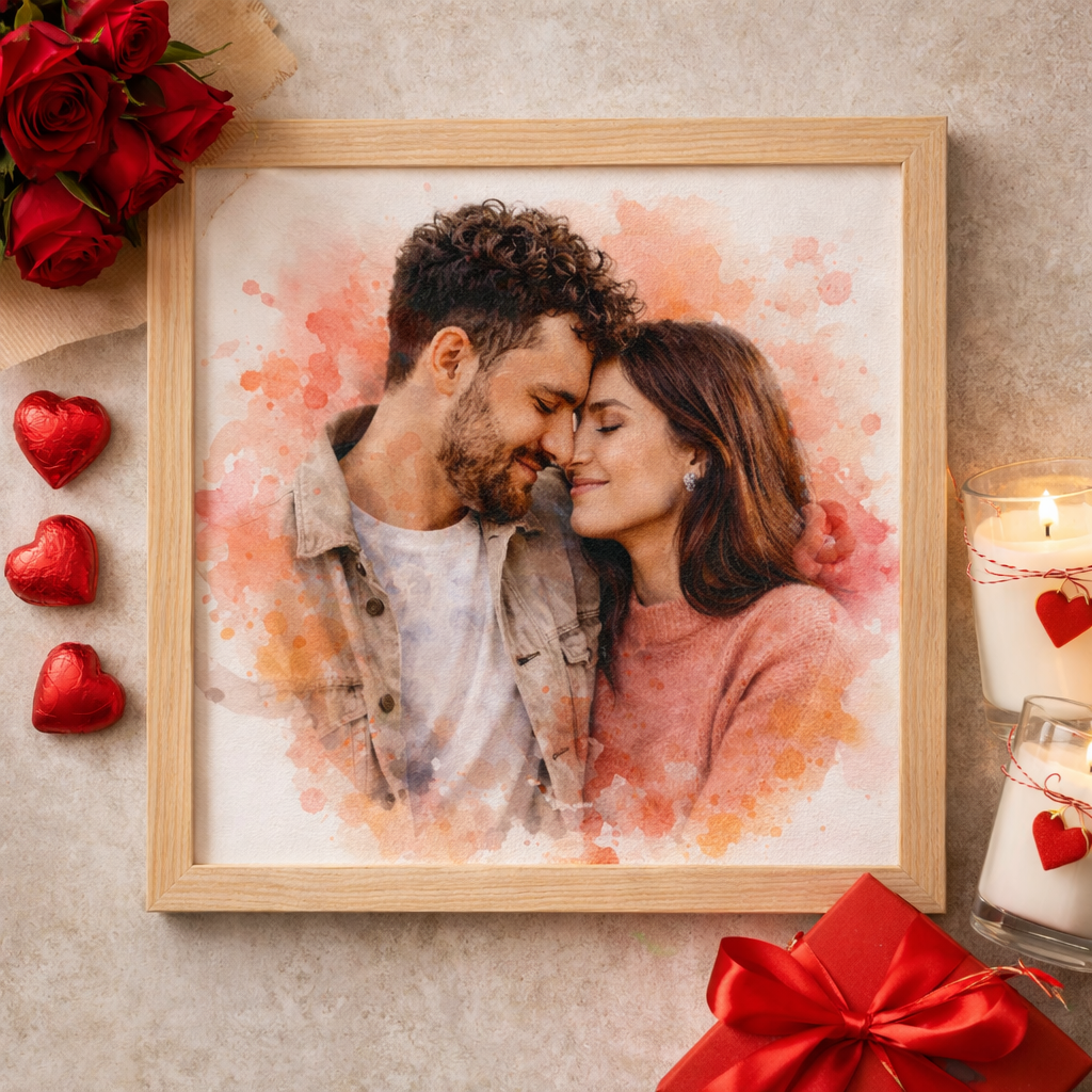 Custom Watercolour Couple Portrait – Long Distance Valentine’s Gift – Personalised Artwork