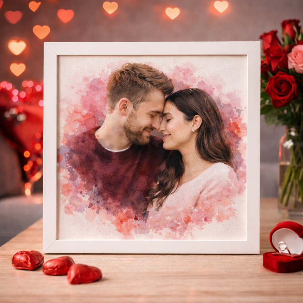 Custom Watercolour Couple Portrait – Long Distance Valentine’s Gift – Personalised Artwork