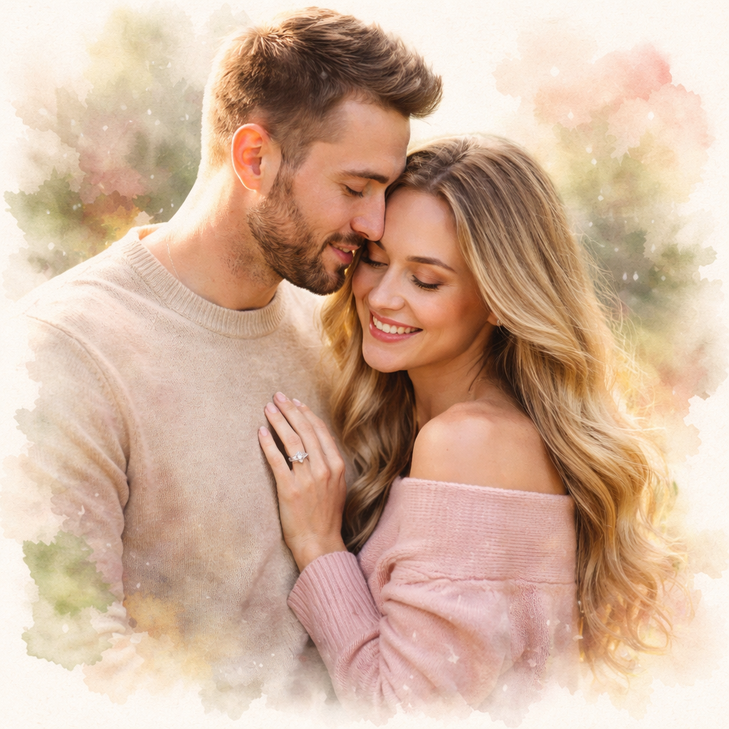 Custom Watercolour Couple Portrait – Long Distance Valentine’s Gift – Personalised Artwork