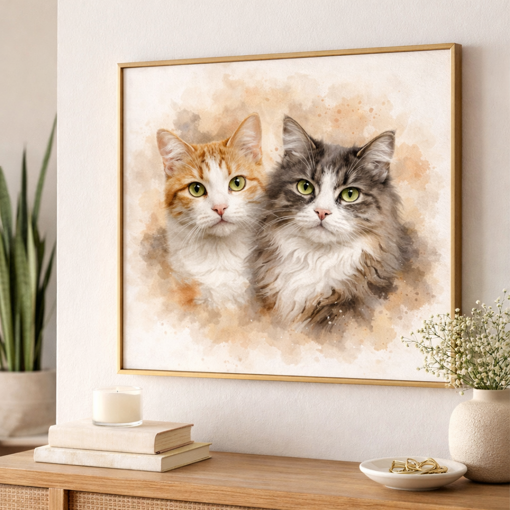 Custom Watercolour Cat Portrait from Photo – Personalised Cat Painting