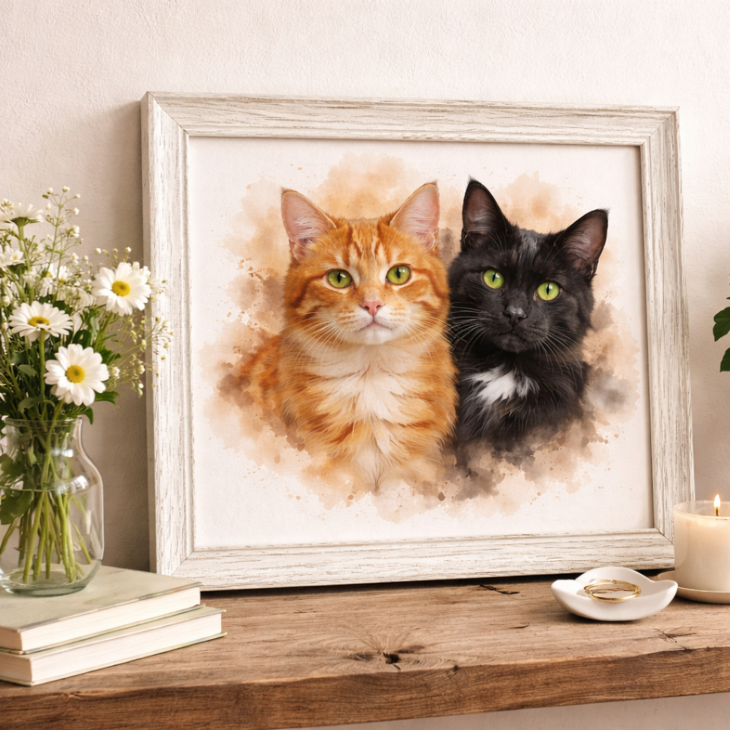 Custom Watercolour Cat Portrait from Photo – Personalised Cat Painting