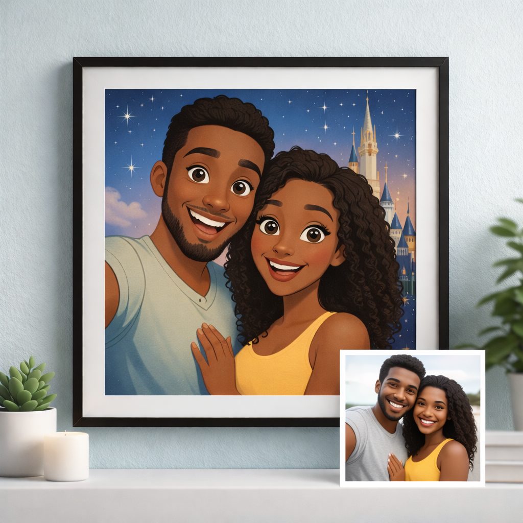 Pixar Portrait for Couples from Photo – Custom Cartoon Couple Illustration, Romantic Personalised Gift