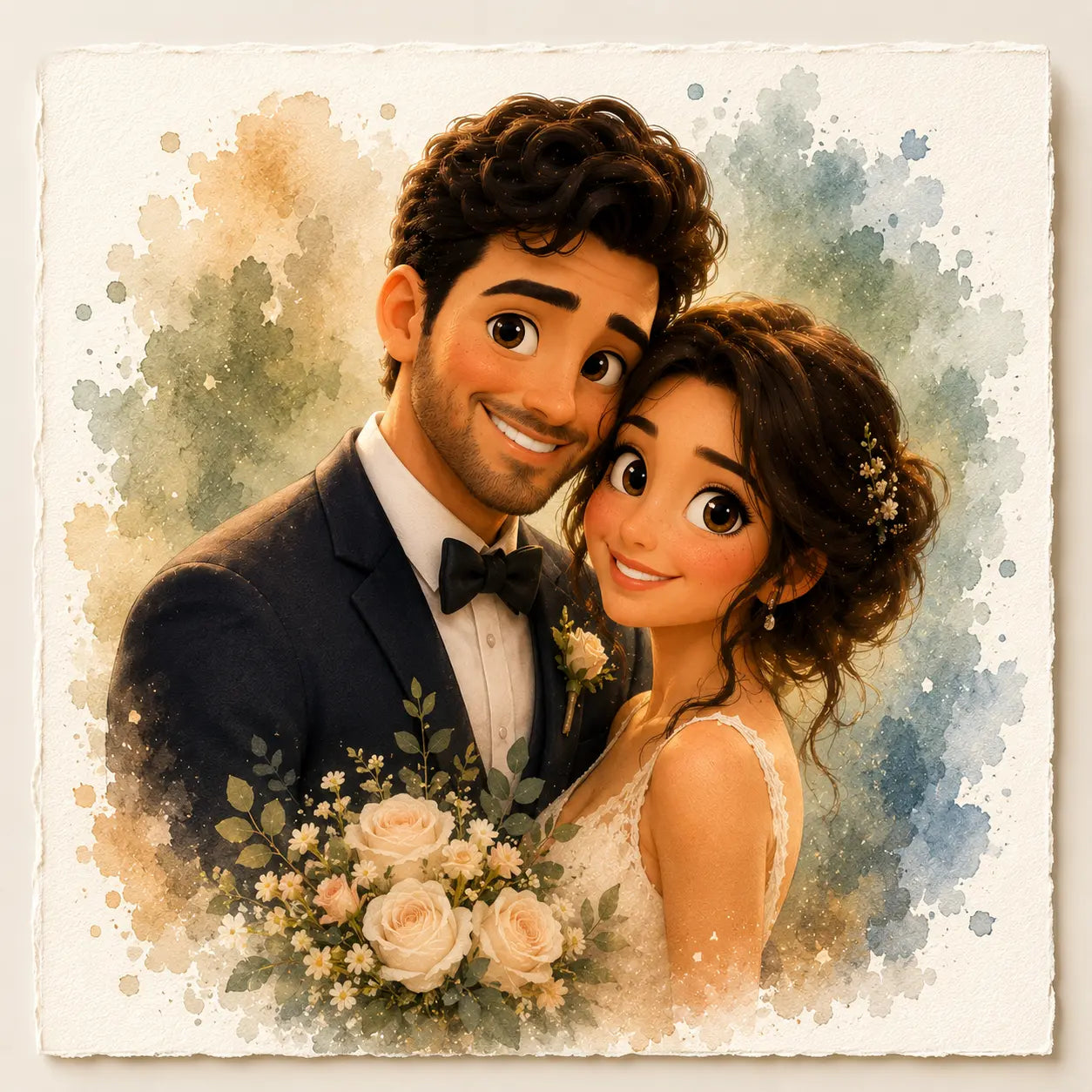 Custom Pixar Style Couple Portrait from Photo Personalised 3D Cartoon Artwork