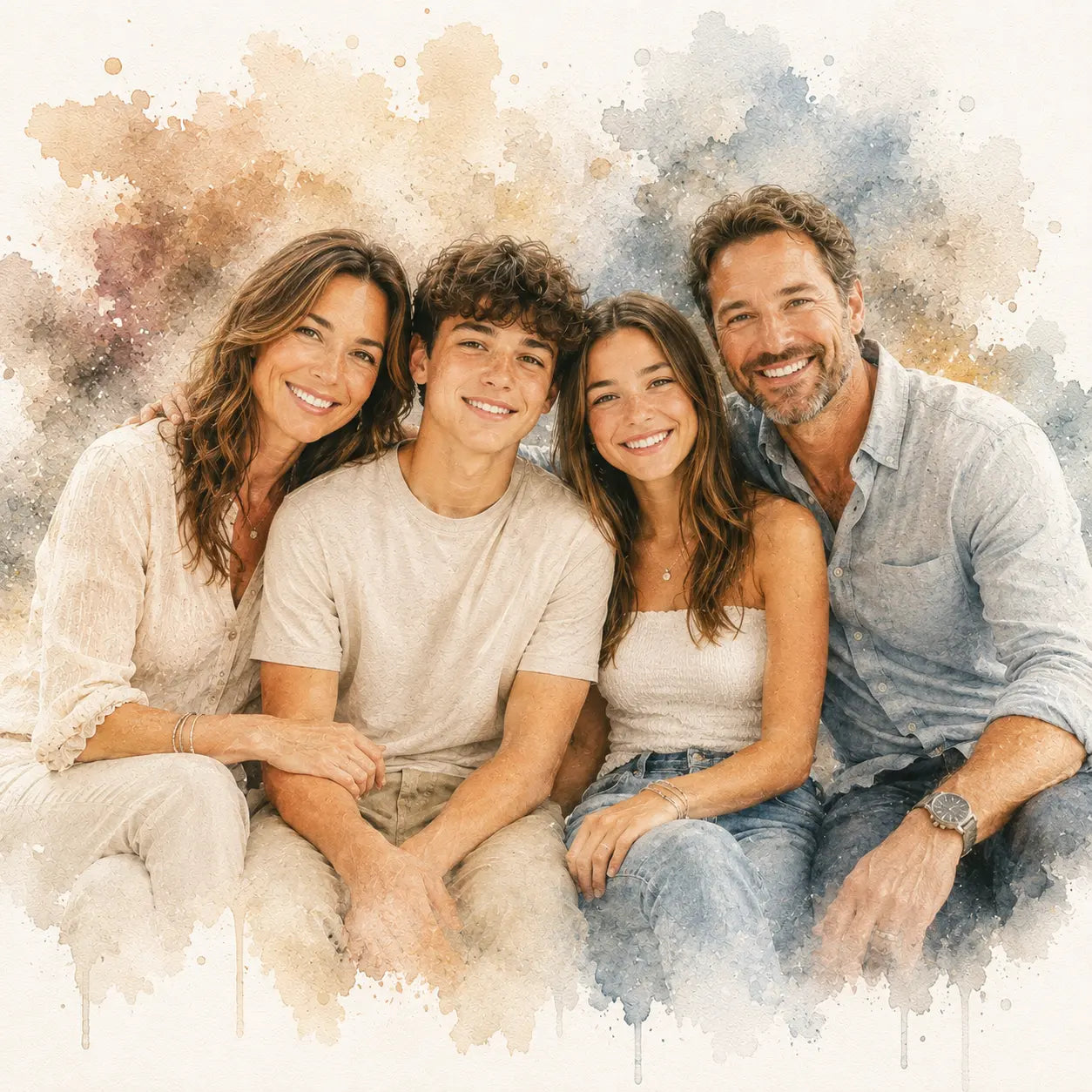 Custom Family Watercolour Portrait from Photo Personalised Family Wall Art Keepsake