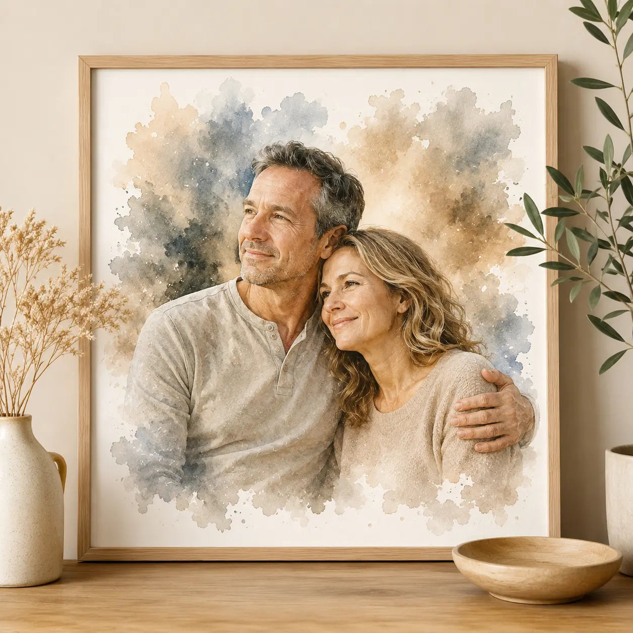 Empty Nest Parents Portrait from Photo Personalised Watercolour Family Keepsake Gift