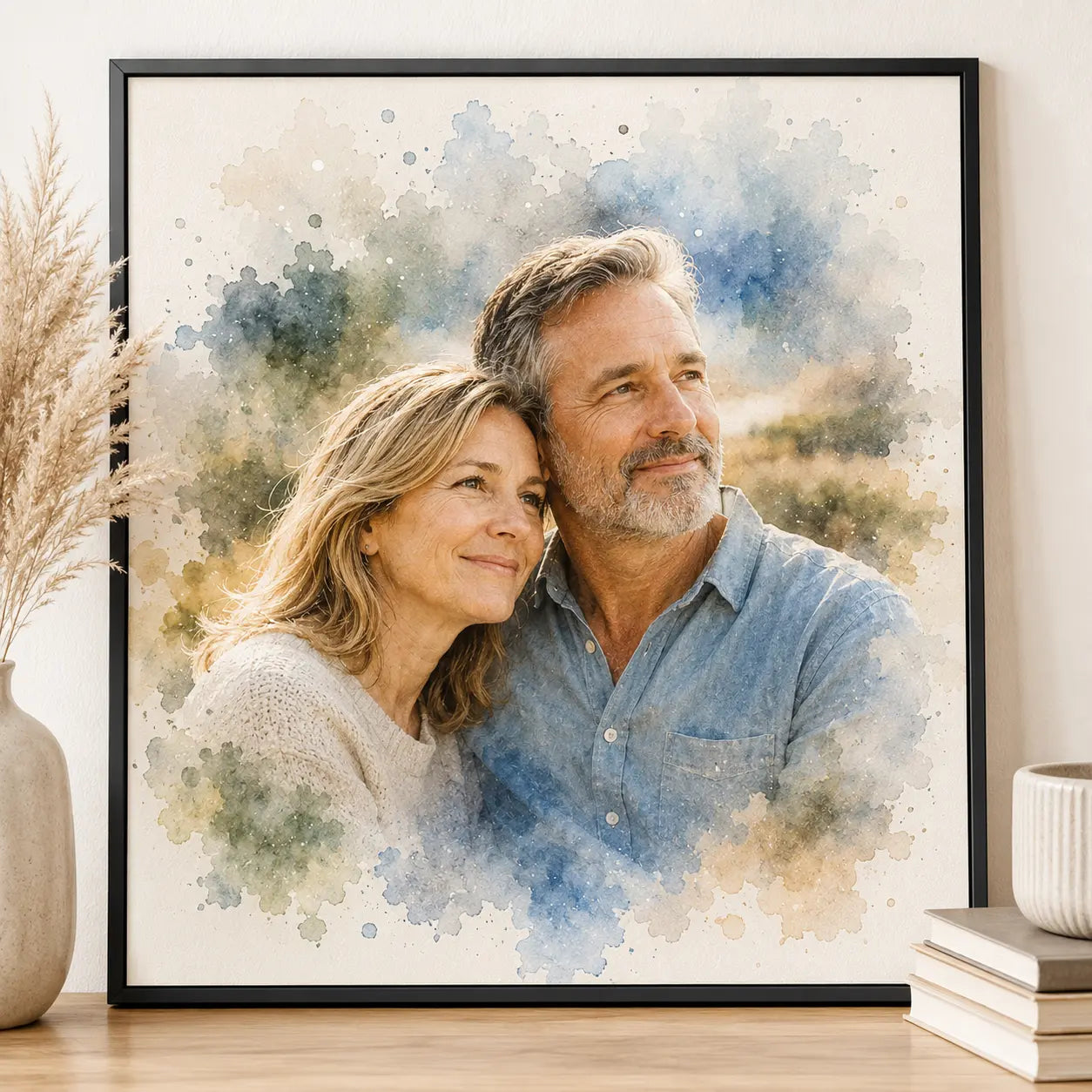 Empty Nest Parents Portrait from Photo Personalised Watercolour Family Keepsake Gift