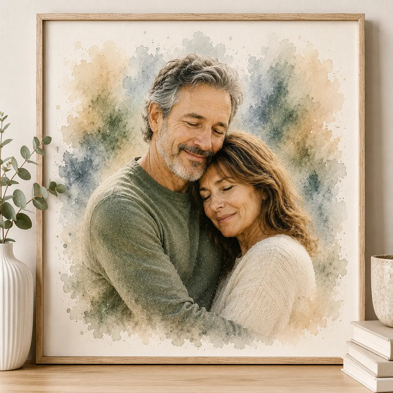 Empty Nest Parents Portrait from Photo Personalised Watercolour Family Keepsake Gift