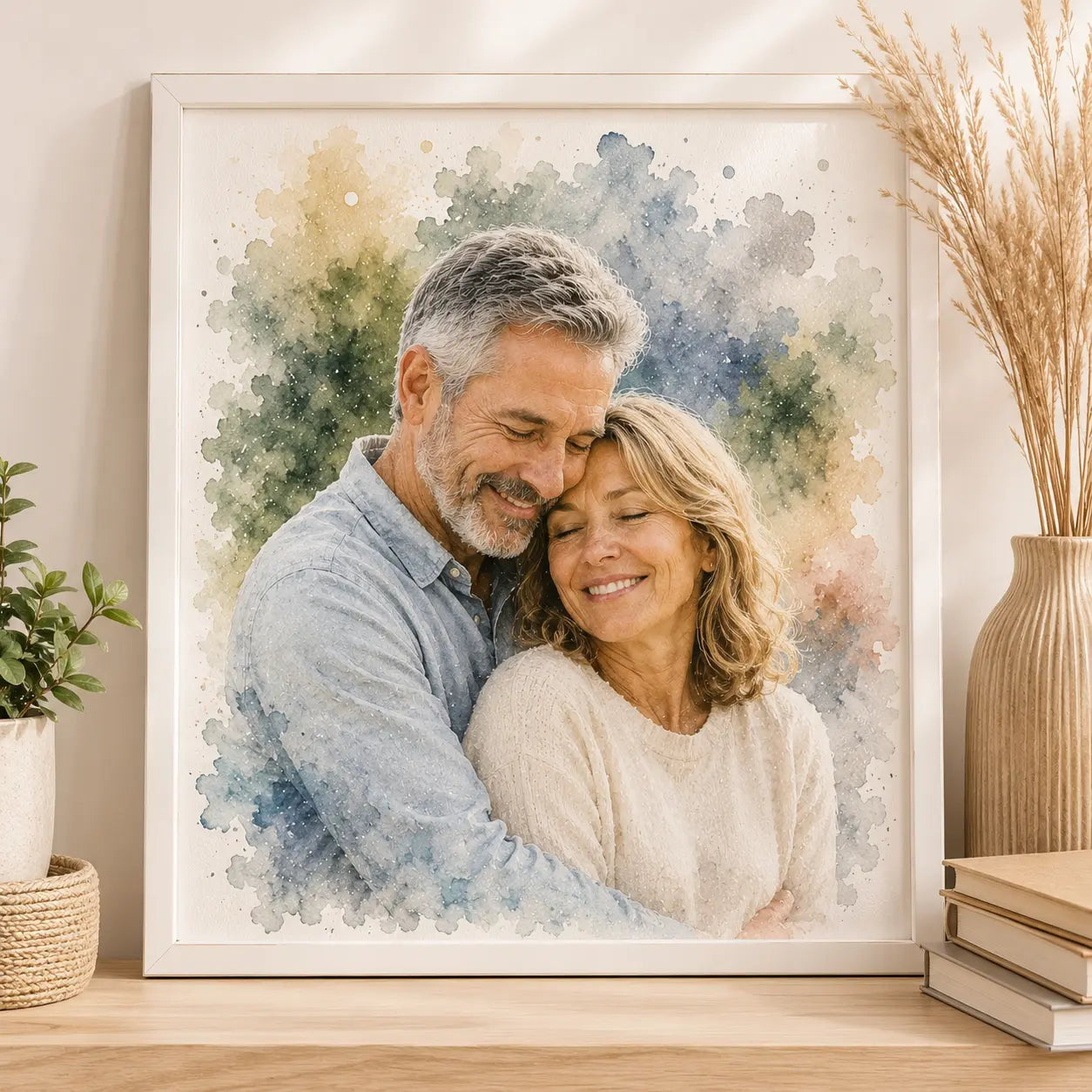 Empty Nest Parents Portrait from Photo Personalised Watercolour Family Keepsake Gift