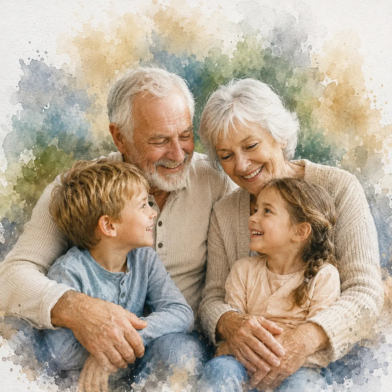 Custom Grandparents Portrait from Photo Personalised Watercolour Family Keepsake Gift