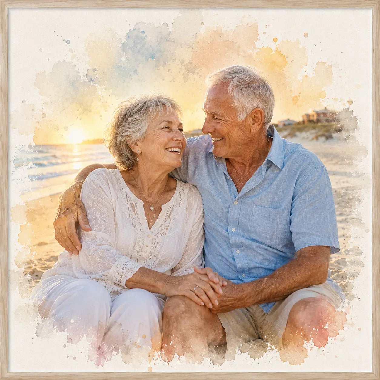 Grandparents Anniversary Watercolour Portrait from Photo Personalised Gift
