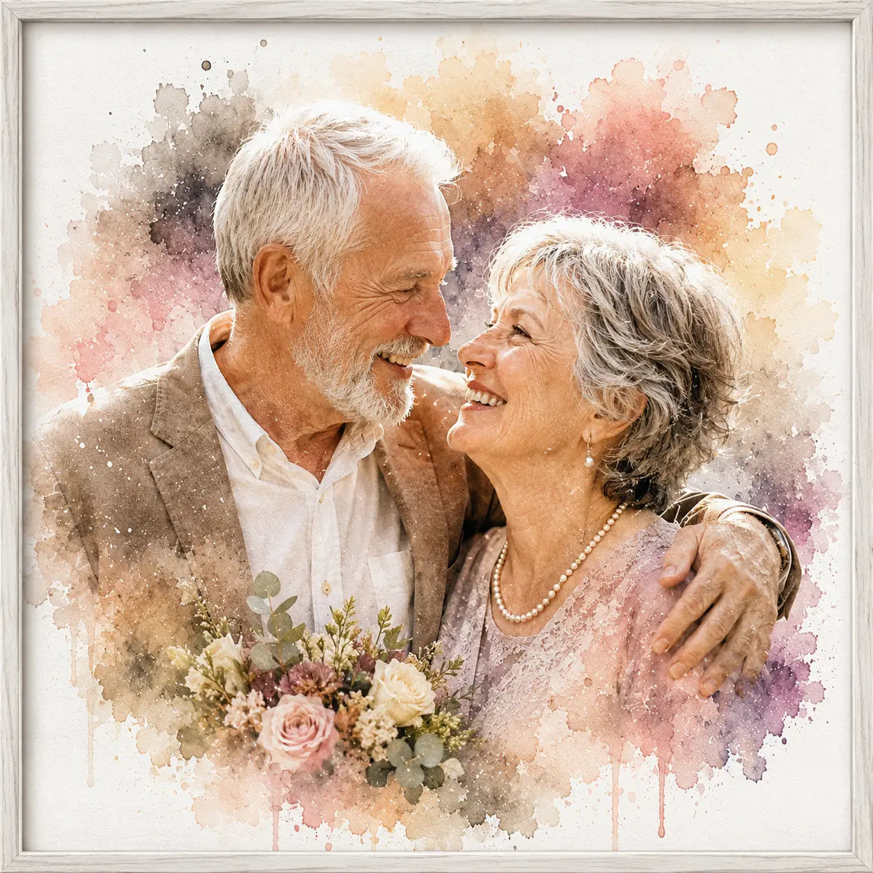 Grandparents Anniversary Watercolour Portrait from Photo Personalised Gift