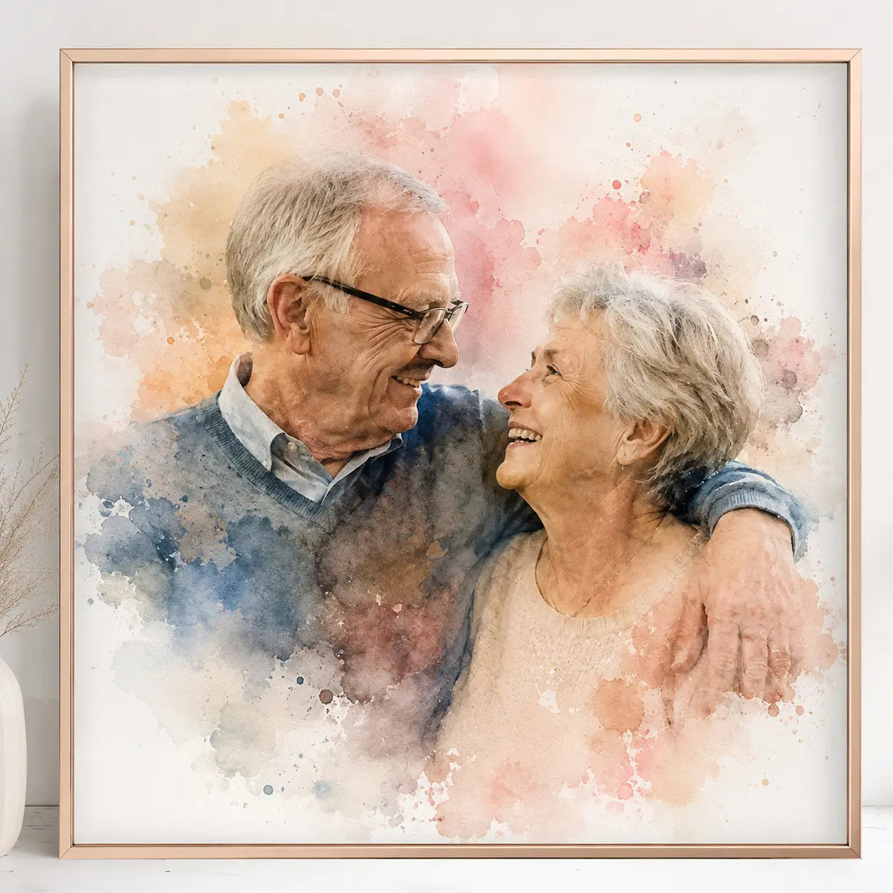 Grandparents Anniversary Watercolour Portrait from Photo Personalised Gift