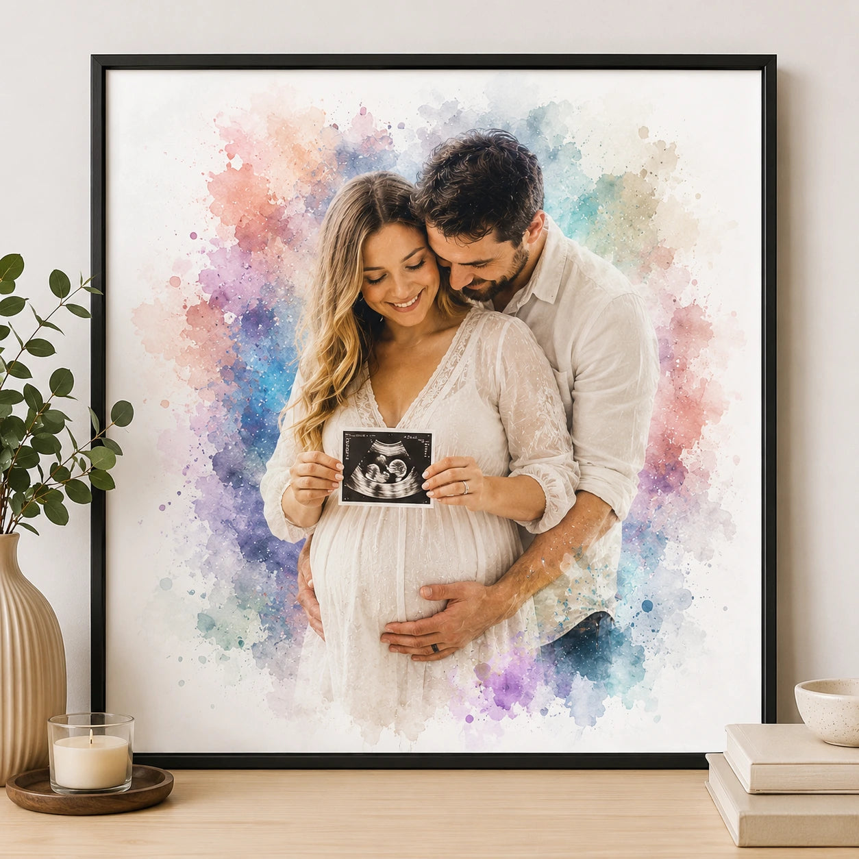 Custom Pregnancy Announcement Watercolour Art from Photo Personalised Baby Reveal