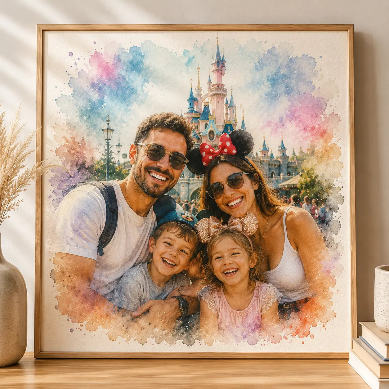 Custom Family Trip Memories Watercolour Portrait from Photo Personalised Travel Keepsake