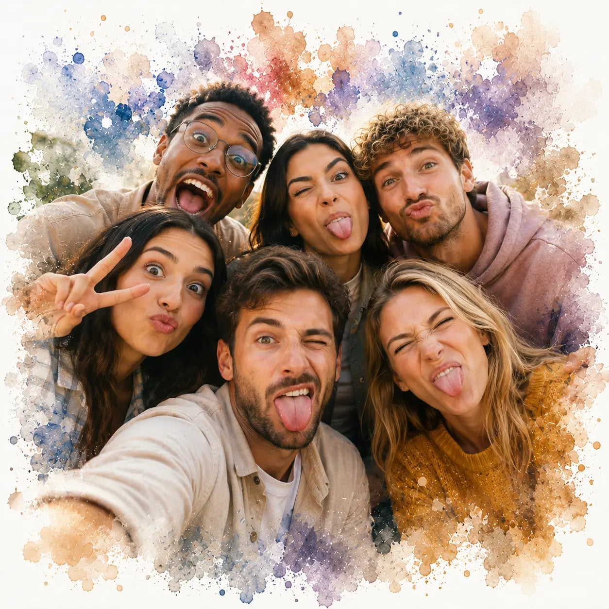 Custom Group Friends Portrait from Photo Personalised Watercolour Friendship Gift