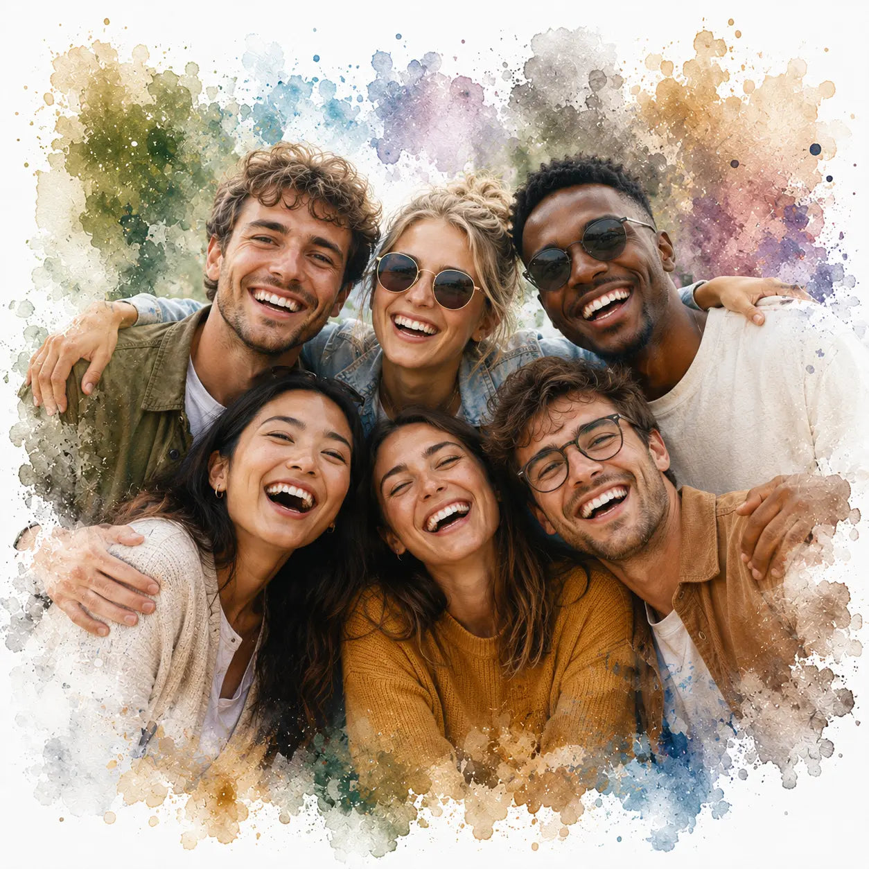 Custom Group Friends Portrait from Photo Personalised Watercolour Friendship Gift