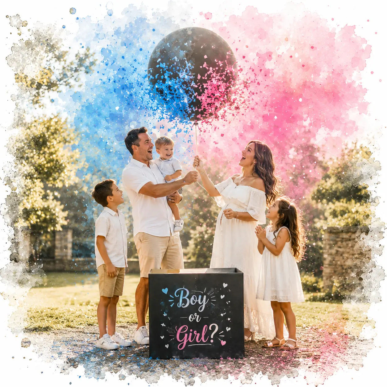 Custom Gender Reveal Watercolour Art from Photo Personalised Baby Reveal Gift